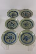Six 19th Century Cargo Porcelain. including six 'Teksing' blue and white porcelain plates, approx 15