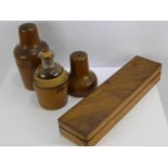 Miscellaneous Treen, including a rose wood pen box, two screw top bottle holders. (3)