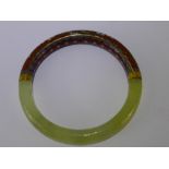 An Antique Chinese Apple Green Jade and Cloisonné Bracelet, approx 35 cms.