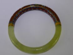 An Antique Chinese Apple Green Jade and Cloisonné Bracelet, approx 35 cms.