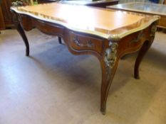 A Louis XV Style Kingwood Gilt Mounted Bureau Plat, 20th Century, green leather tooled top, fitted