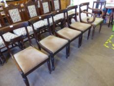 Five Mahogany Dining Chairs and a single carver, fitted with velvet upholstery. (6)