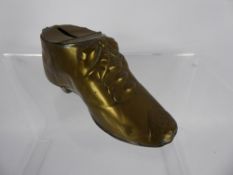 A Victorian Brass Shoe Money Box, together with miscellaneous ladies costume buckles.