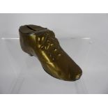 A Victorian Brass Shoe Money Box, together with miscellaneous ladies costume buckles.