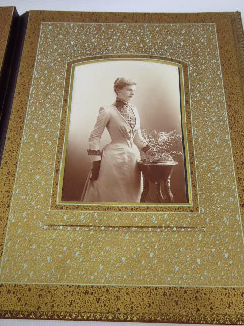 A Beautifully Worked Leather Bound Victorian Photograph Album, with many photographs of various - Image 16 of 30
