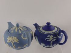 Two Wedgwood Jasper Ware Tea Pots, one antique both with impressed marks to base together with a