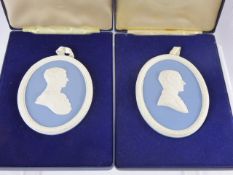 Five Wedgwood Commemorative Porcelain Oval Plaques, including Royal Silver Wedding, The Duke of