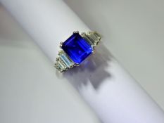 A Lady's 2.31 ct True Royal Blue Non Heat Treated Emerald Cut Burmese Sapphire and Diamond Art Deco