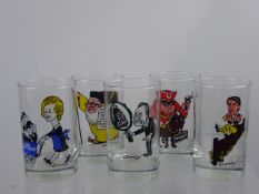 A Set of Five Vintage Cummings Caricature Tumblers, including Jim Callaghan, Margaret Thatcher,