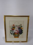 A Fine Chinese Painting on Silk, depicting a floral arrangement, approx 18 x 22 cms.