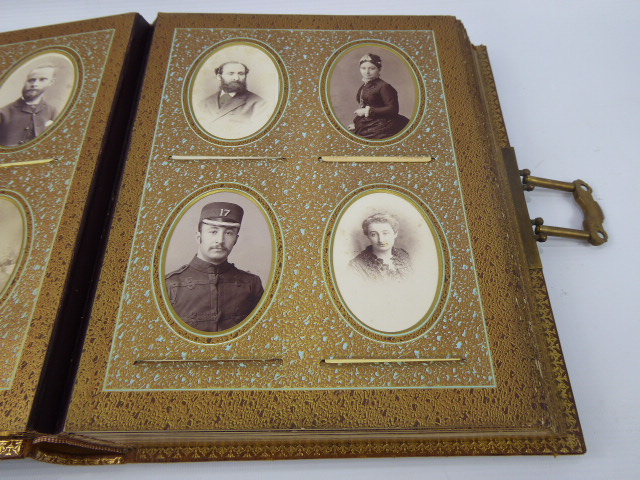 A Beautifully Worked Leather Bound Victorian Photograph Album, with many photographs of various - Image 8 of 30