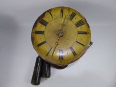 A Vintage Wall Mounted Skeleton Clock, the clock having a wooden dial with brass numerals.