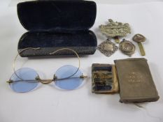 Miscellaneous Items, including a pair of antique blue tinted spectacles, together with a