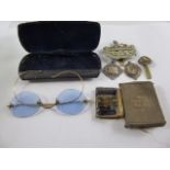 Miscellaneous Items, including a pair of antique blue tinted spectacles, together with a