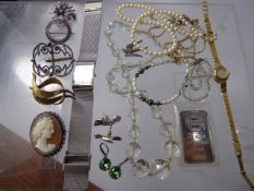 Miscellaneous Collection of Costume Jewellery, including Marcasite cameo, earrings, brooches