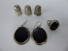 A Collection of Miscellaneous Silver, including black onyx earrings, ring, together with three