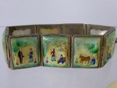 An Oriental Antique Silver Hand Painted Mother of Pearl Bracelet, the bracelet made up of eight