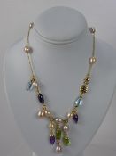 Mimi Broggian of Milano, 18 ct gold Semi-Precious Stone and Pearl Necklace, the necklace having