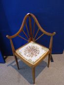 An Edwardian Inlaid Corner Chair, with decorative inlay to chair back.