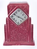 A French Ceramic Art Deco Mantel Clock, stamped 'Digoin Sarraguemines France' nr 7402.