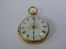 A Lady's 18 K Open Faced Pocket Watch, the pocket watch having white enamel face with Roman dial,
