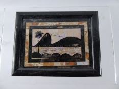 Two Butterfly Wing Paintings, depicting scenes of Rio, approx 21 x 16 cms together with a Chinese