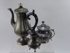 An Antique Pewter Coffee Set, having mother of pearl finial stamped Dixon & Sons.
