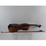 An Antique Violin and Bow, with mother of pearl decoration, unlabelled.