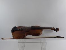 An Antique Violin and Bow, with mother of pearl decoration, unlabelled.