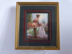 After Konstantin Razumov, original oil on board depicting a woman in her chamber, approx 24 x 20