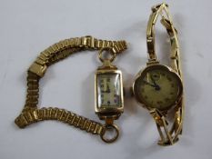 Two Lady's 9 ct Gold Cocktail Watches, one with a mother of pearl square face. (2)