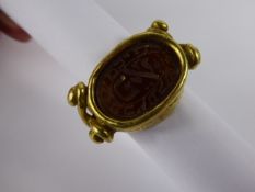 An Antique 18 - 22 ct Yellow Gold and Carnelian Constantinople Seal Ring,