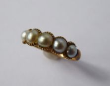 A Lady's Antique 14 ct Rose Gold 5 Pearl Ring, pearls 4 - 4.5 mm, size P, approx 2.6 gms