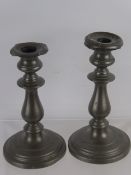 A Pair of English Pewter Candlesticks, with drip sconces, 19th century, approx 18 cms high.
