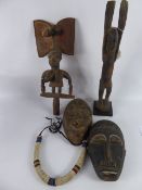 Antique Sub-Saharan African Artifacts, including a fang mask, mono-chrome mask together with a