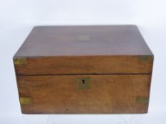 An Antique Mahogany Writing Box, the box having brass corners, together with vintage hip flask.