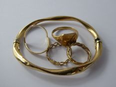 Miscellaneous 9ct Gold Jewellery, including a bangle and five rings, approx 15 gms.