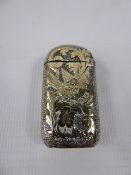 A Continental Silver and Gold Vesta, embossed with bird to one side and foliate scroll design to the