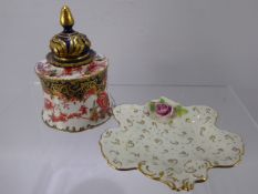 A 19th Century Royal Crown Derby Ink Well, N2649, puce factory mark to base, together with a Royal