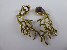 A Pair of 9 ct Gold Amethyst Earrings (wf), approx 17 gms.