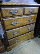 Two Vintage Oak Bedside Cabinets, with two short drawers and three long drawers on bracket feet with