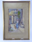 F. Fielding British Watercolour entitled Palermo, depicting a courtyard domestic scene, signed and