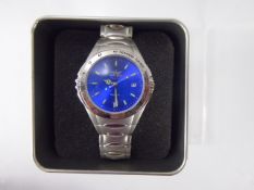 A Gentleman's Stainless Steel Softech Pilot Style Wrist Watch, with bright blue face, in the