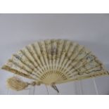 A Very Fine Viennese 19th Century Lady's Fan, hand painted depicting a courting couple, bone