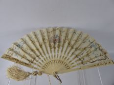 A Very Fine Viennese 19th Century Lady's Fan, hand painted depicting a courting couple, bone