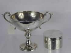 A Silver Jar and Cover, hallmarks rubbed, together with a silver trophy London hallmark, dated 1931,