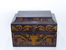 An Antique Tea Caddy, sarcophagus style hand painted with foliate scroll decoration, approx 21 x