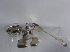 Miscellaneous Silver, including a mustard without liner, Birmingham hallmark, mm Adie Bros, a pin