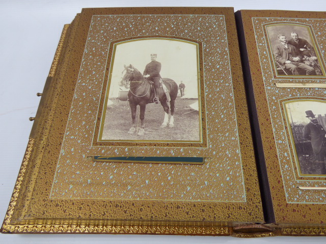 A Beautifully Worked Leather Bound Victorian Photograph Album, with many photographs of various - Image 11 of 30