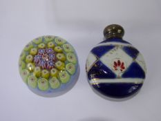 A Miniature Millefiori Paperweight, together with a miniature blue and white porcelain silver topped